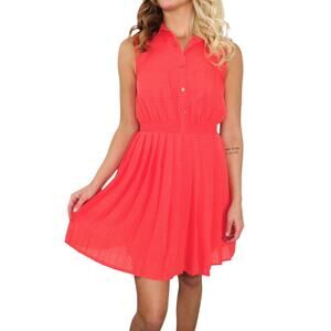 Ked's Y2k Coral Pink Pleated Button Down Dress XS Y2k Barbiecore Preppy Casual